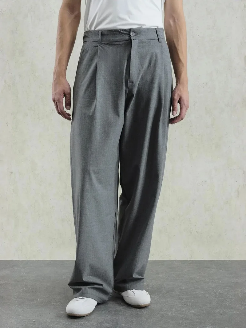 Giesto Grey GIESTO Mid Waist Pleated Palazzo Pants for Men | Best Price UAE